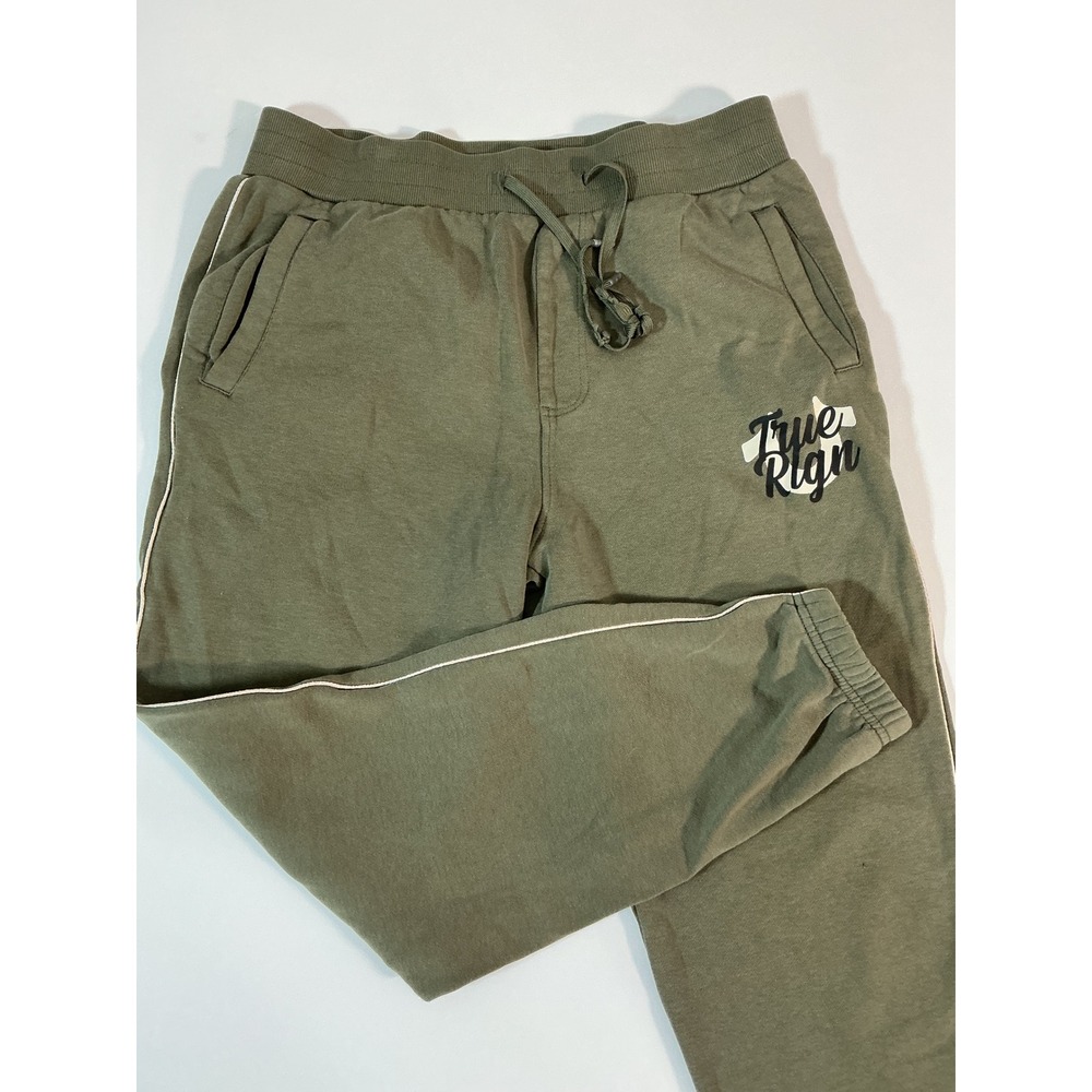 True Religion Men's Script Logo Jogger Sweatpants Green Olive Size L Flaw